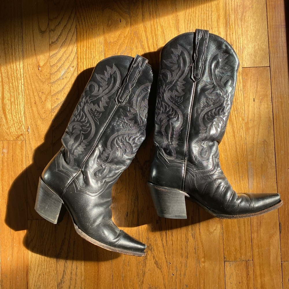Black Western Cowboy Leather Boots - DAN POST